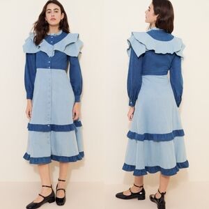 Olivia Rubin Bronte Two Tone Denim Midi Dress